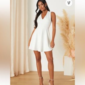 Lulu’s Going Steady White Backless Skater Dress, like new